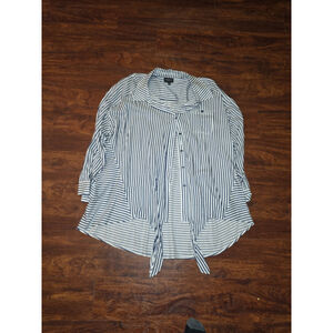 Lane Bryant Blue White striped front tie blouse size 18/20